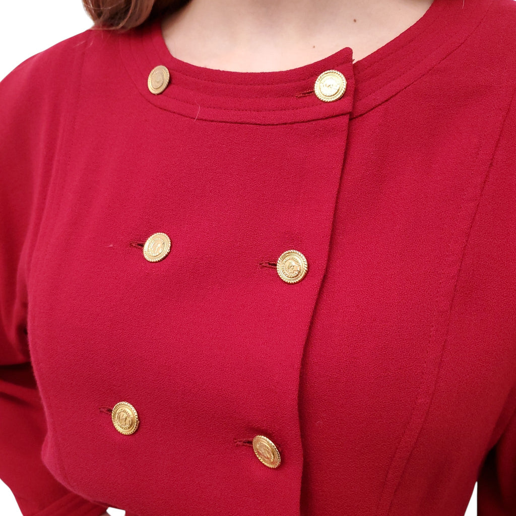 CHANEL VINTAGE RED DRESS WITH LOGO BELT - SIZE XS