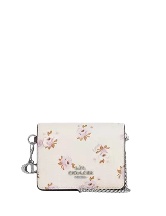 Coach Boxed Mini Wallet On A Chain With Floral Print