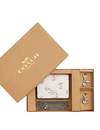 Coach Boxed Mini Wallet On A Chain With Floral Print