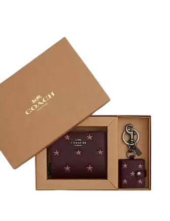 Coach Boxed Snap Wallet And Picture Frame Bag Charm With Star Print