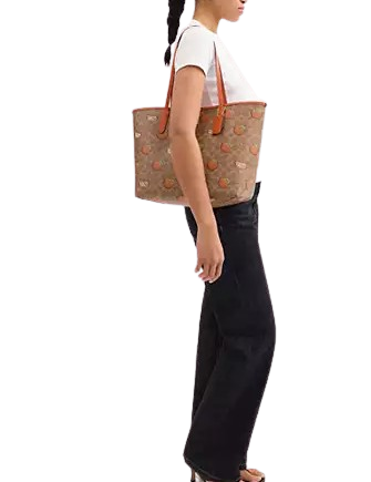 Coach City Tote Bag In Signature Canvas With Orange Print