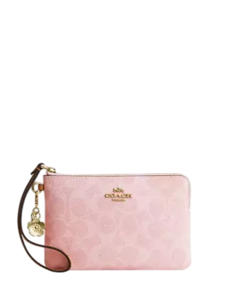 Coach Corner Zip Wristlet In Signature Canvas With Charms