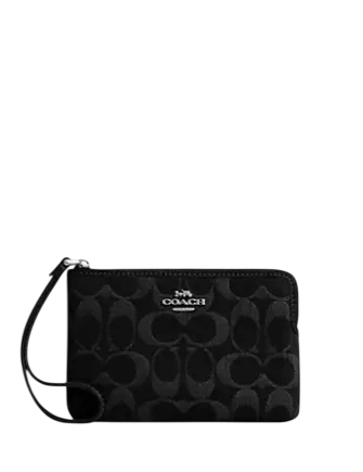 Coach Corner Zip Wristlet In Signature Denim