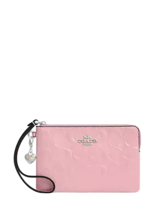 Coach Corner Zip Wristlet In Signature Leather With Heart Charm