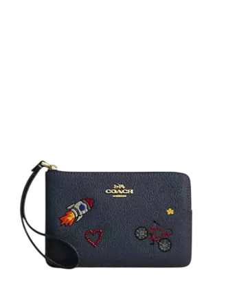 Coach Corner Zip Wristlet With Embroidery