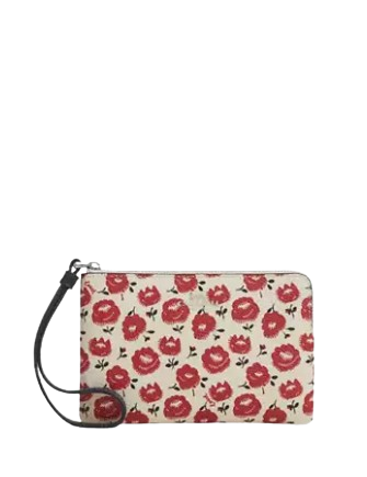 Coach Corner Zip Wristlet With Floral Print