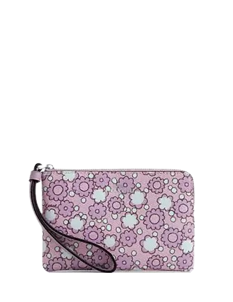 Coach Corner Zip Wristlet With Floral Print