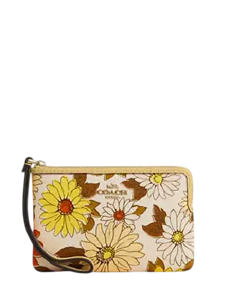 Coach Corner Zip Wristlet With Floral Print