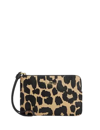 Coach Corner Zip Wristlet With Leopard Print