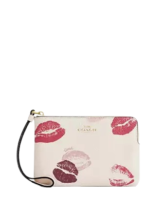 Coach Corner Zip Wristlet With Lips Print
