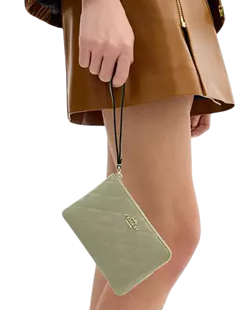Coach Corner Zip Wristlet With Quilting