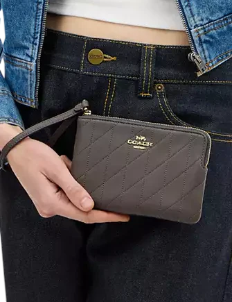 Coach Corner Zip Wristlet With Quilting