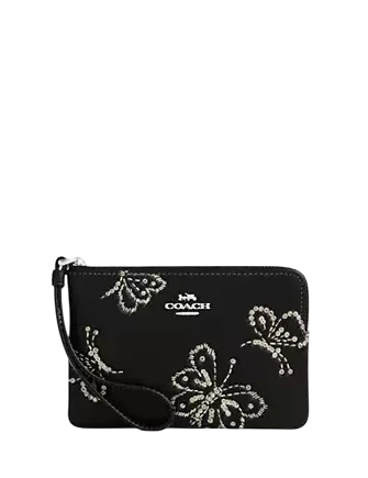 Coach Corner Zip Wristlet With Sparkly Butterfly Print