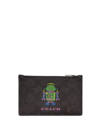 Coach Cosmic Coach Zip Card Case With Robot Print