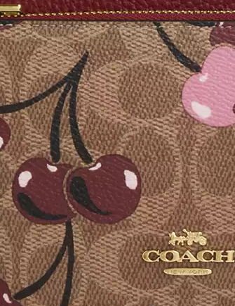 Coach Double Zip Wallet In Signature Canvas With Cherry Print