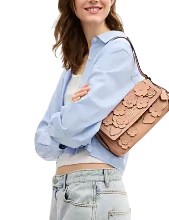 Coach Etta Small Flap Shoulder Bag With Floral Applique