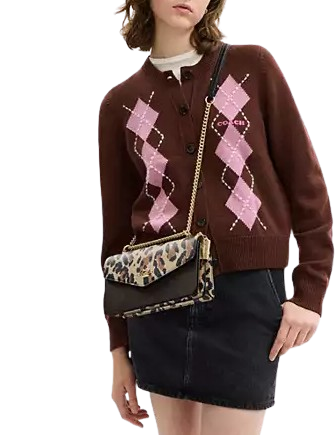Coach Klare Envelope Crossbody Bag In Signature Canvas With Leopard Print