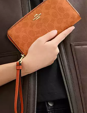 Coach Long Zip Around Wallet In Signature Canvas