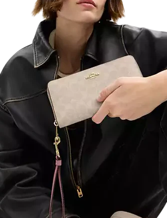 Coach Long Zip Around Wallet In Signature Canvas