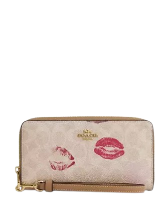 Coach Long Zip Around Wallet In Signature Canvas With Lips Print