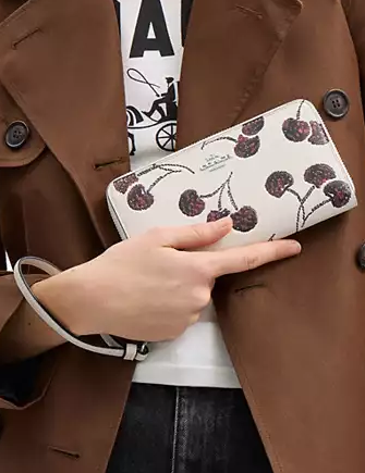 Coach Long Zip Around Wallet With Cherry Print