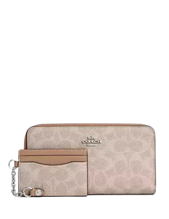 Coach Long Zip Around Wallet With Detachable Card Case In Signature Canvas