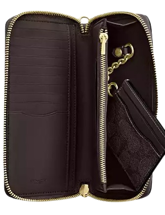 Coach Long Zip Around Wallet With Detachable Card Case In Signature Canvas