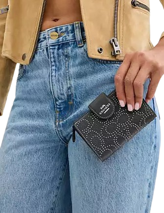Coach Medium Corner Zip Wallet With Signature Rivets