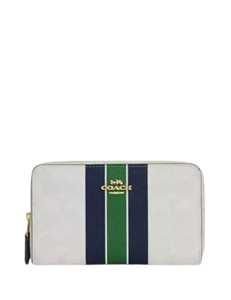 Coach Medium Id Zip Wallet In Signature Canvas With Varsity Stripe