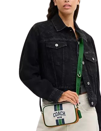 Coach Mini Jamie Camera Bag In Signature Canvas With Varsity Stripe