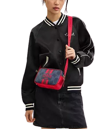 Coach Mini Jamie Camera Bag In Signature Canvas With Varsity Stripe