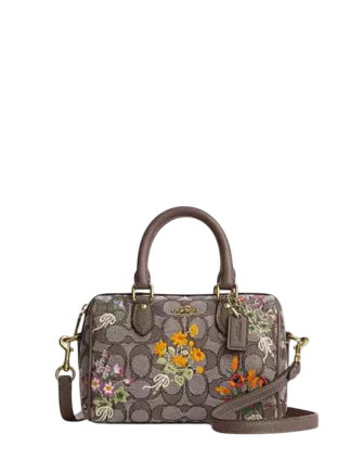 Coach Mini Rowan Crossbody Bag In Signature Jacquard With Floral Embroidery