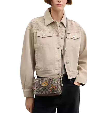 Coach Mini Rowan Crossbody Bag In Signature Jacquard With Floral Embroidery