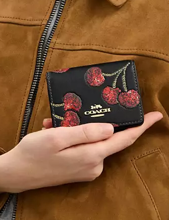 Coach Mini Wallet On A Chain With Cherry Print