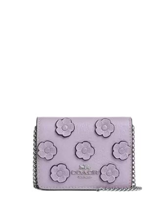 Coach Mini Wallet On A Chain With Floral Applique
