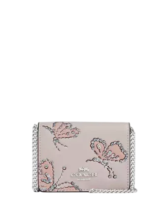 Coach Mini Wallet On A Chain With Sparkly Butterfly Print