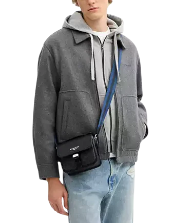 Coach Racer Crossbody Bag In Signature Canvas With Varsity Stripe Webbing
