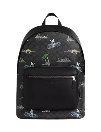 Coach West Backpack In Signature Canvas With Surf Print