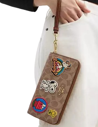 Coach X Peanuts Long Zip Around Wallet In Signature Canvas With Patches