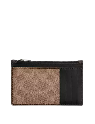 Coach Zip Card Case In Blocked Signature Canvas