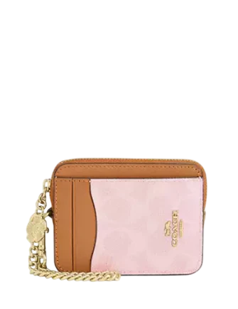 Coach Zip Card Case In Signature Canvas With Charm