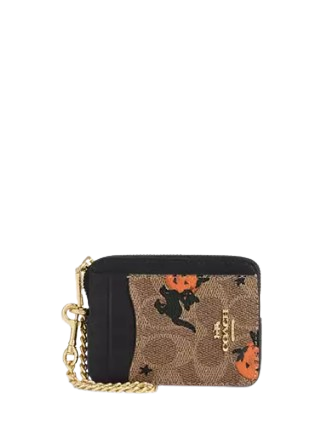 Coach Zip Card Case In Signature Canvas With Halloween Print