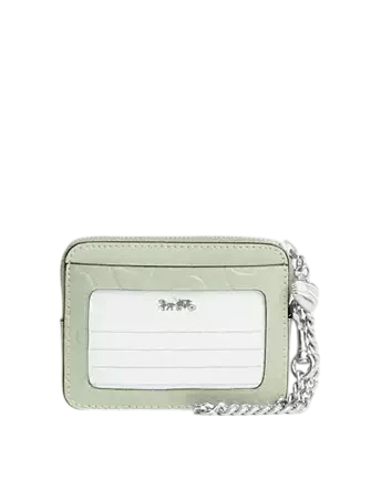 Coach Zip Card Case In Signature Leather With Heart Charm