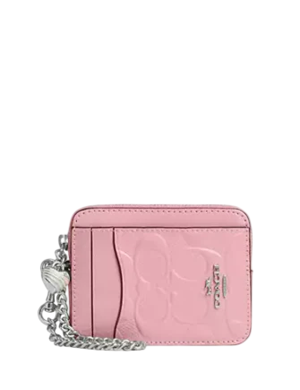 Coach Zip Card Case In Signature Leather With Heart Charm