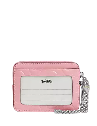 Coach Zip Card Case In Signature Leather With Heart Charm