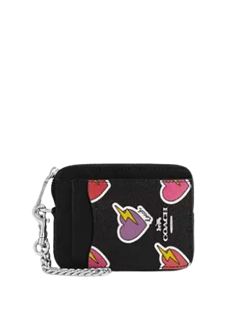 Coach Zip Card Case With Heart Bolt Print