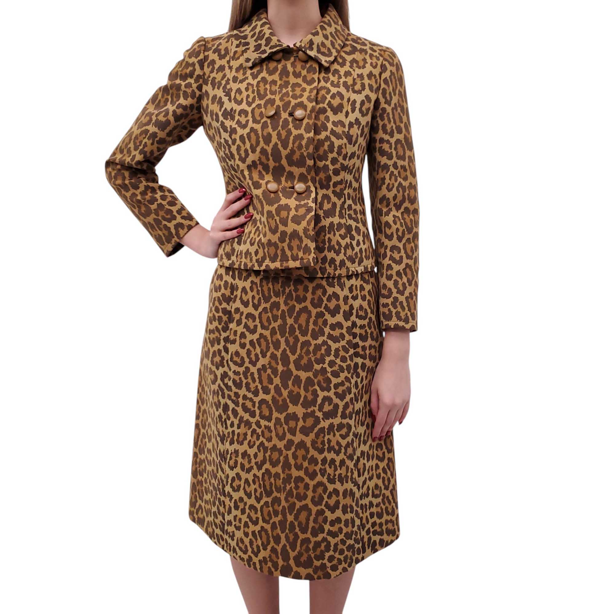 GIVENCHY VINTAGE LEOPARD JACKET AND SKIRT SET - SIZE XS/S