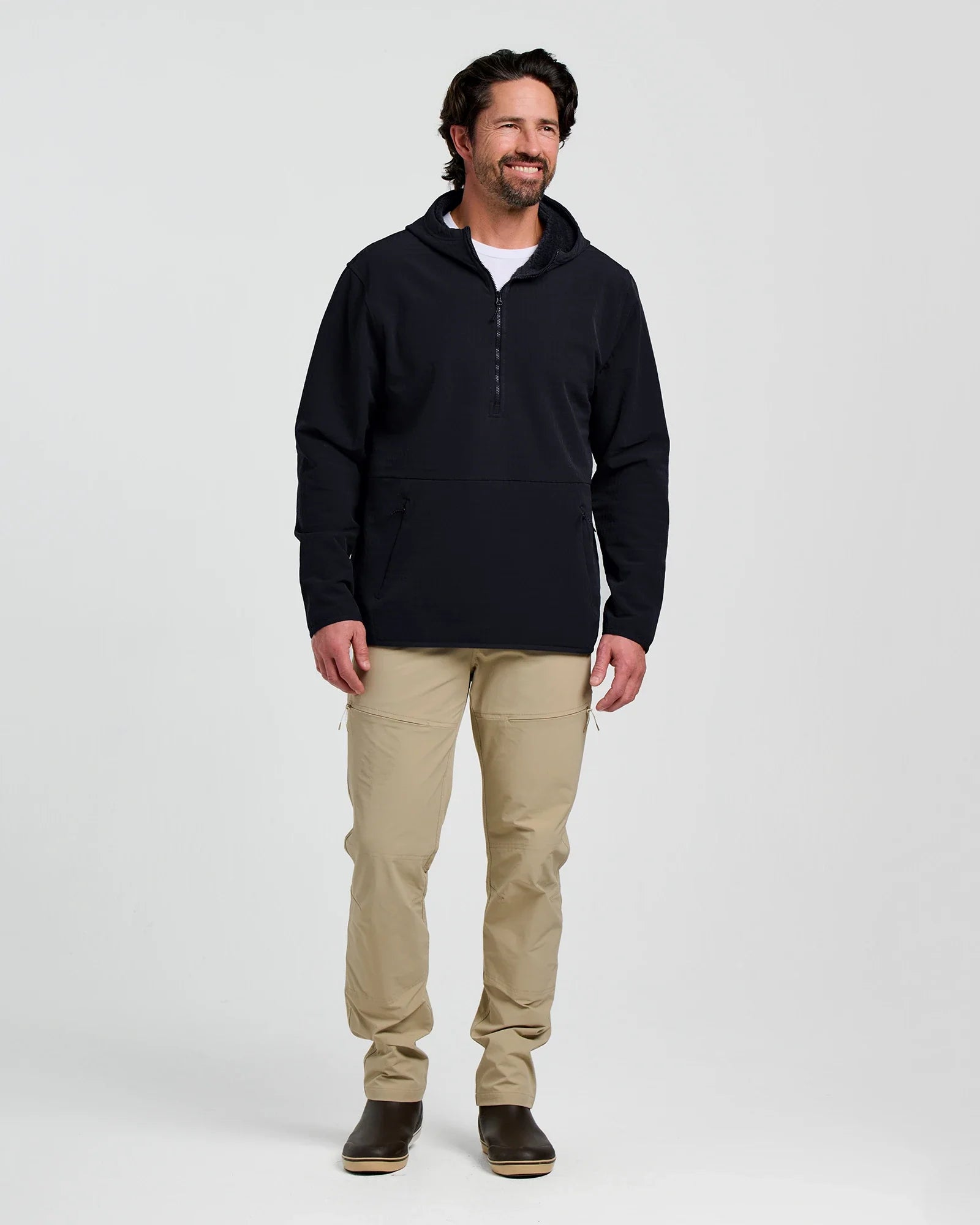 Men's Gridback Fleece Anorak Hoodie - Black
