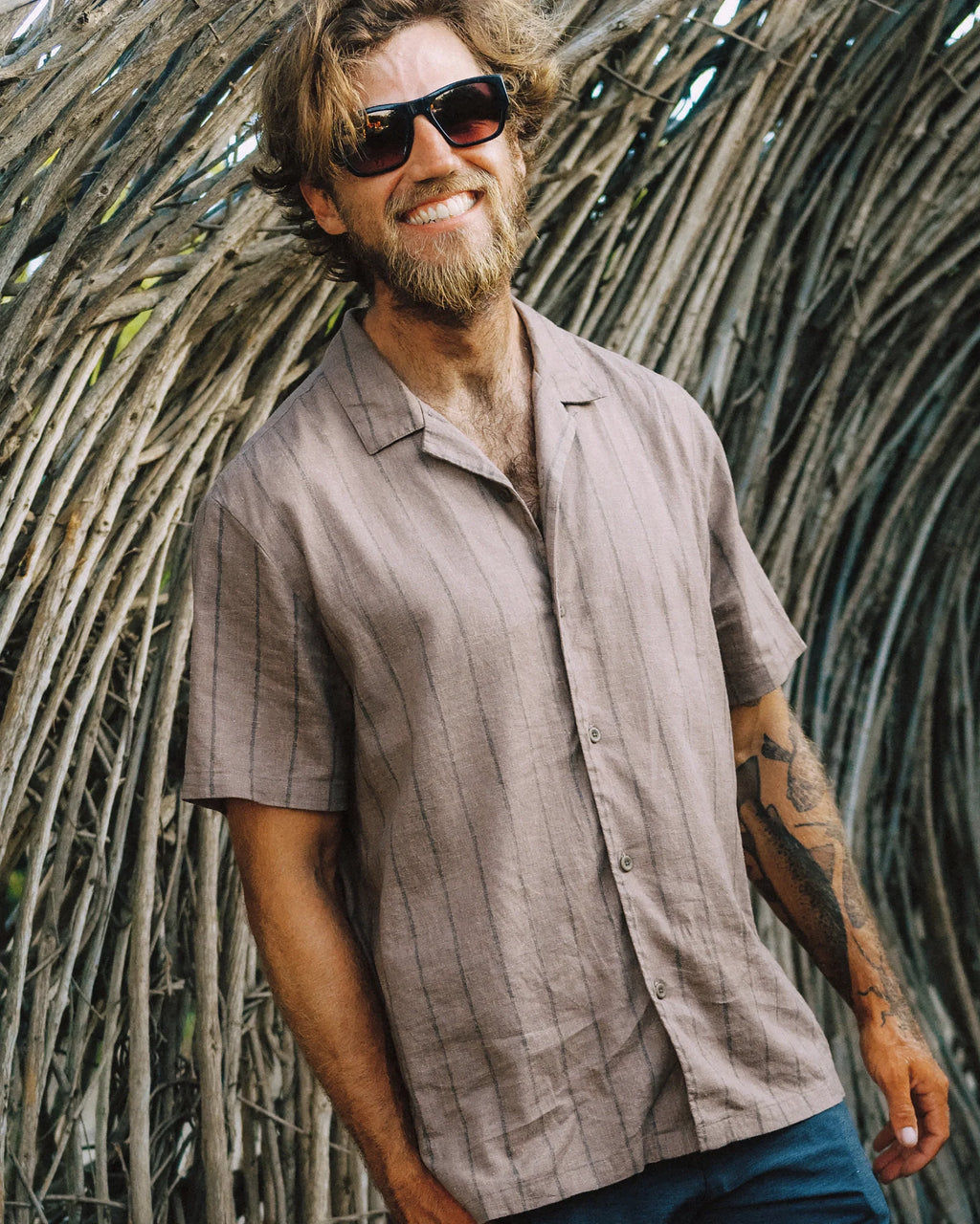 Men's Sullivan's Camp Shirt - Dash Vertical Stripe Sea Salt