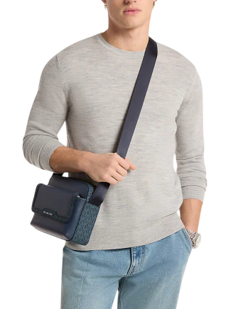Michael Michael Kors Cooper Medium Pebbled Leather and Signature Logo Camera Crossbody Bag